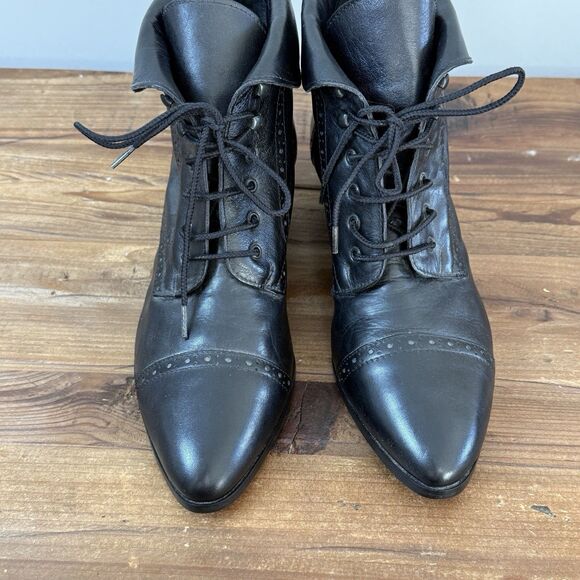 Leather Wingtip Ankle Bootie Women 9.5 Black Witchy Whimsigoth Victorian 90s Y2K - Picture 3 of 10
